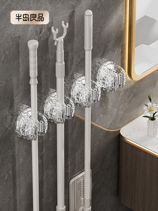 Mop hook hanger non-perforated wall hanging bathroom storage rack viscose strong fixing buckle broom clip artifact