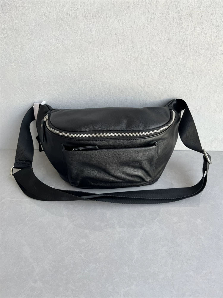 Foreign trade factory tail goods top layer cowhide women's chest bag casual simple fashion leather waist bag one-shoulder crossbody women's bag