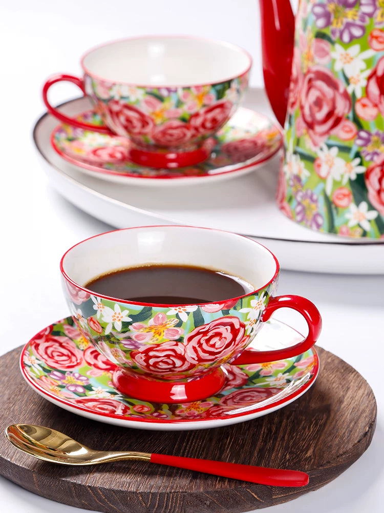European coffee cup high value 220ml household hand-painted ceramic light luxury afternoon tea cup and saucer set 2025 new
