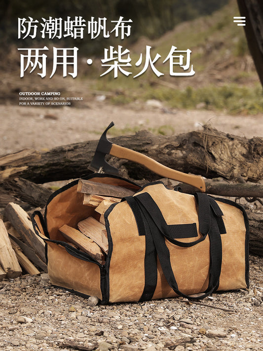 Outdoor firewood bag camping supplies large-capacity portable dual-use firewood storage bag canvas tote bag logging bag bag