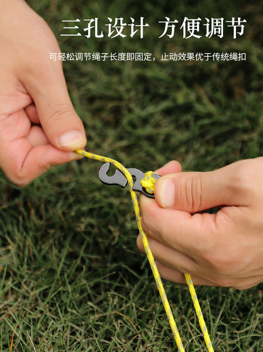 Outdoor camping aluminum alloy paracord buckle tent drawstring accessories S-shaped wind rope buckle special price three-eye opening rope buckle