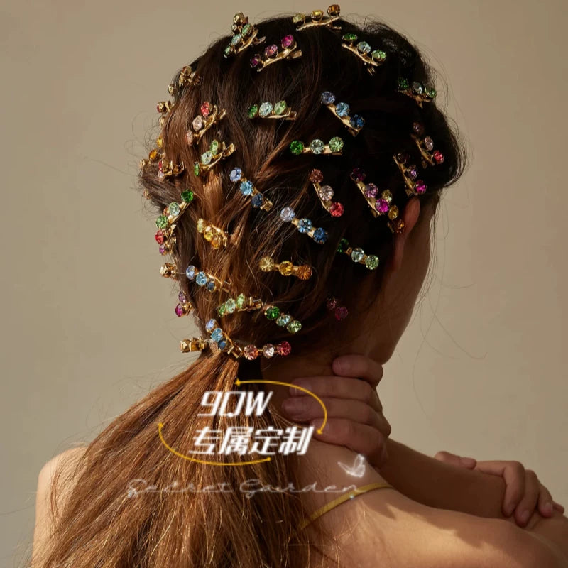 9QW European and American niche design color crystal hairpin women's high-end temperament versatile bangs clip clip hair accessories