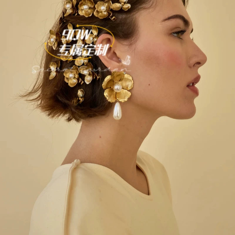 9QW European and American niche design floral temperament earrings women's high-end light luxury resort style stud earrings