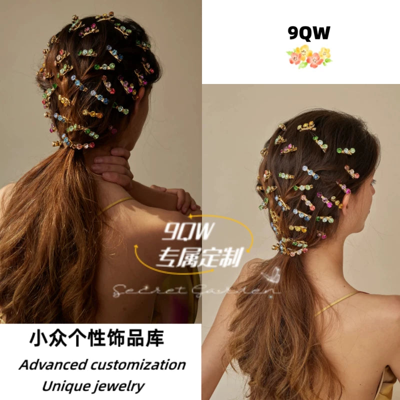 9QW European and American niche design color crystal hairpin women's high-end temperament versatile bangs clip clip hair accessories