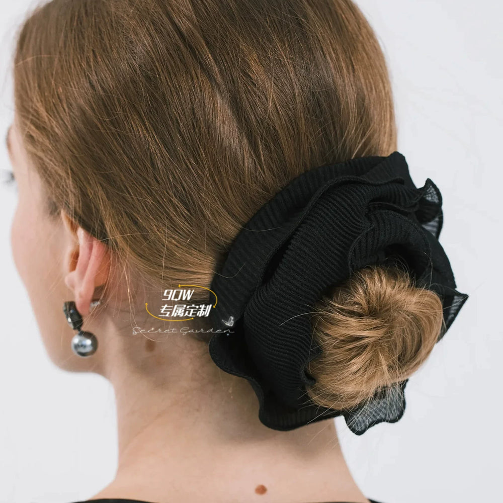 9QW Nordic sweet and cool atmosphere pleated fabric large intestine scrunchie high-end feeling lock hair cord bud high elasticity