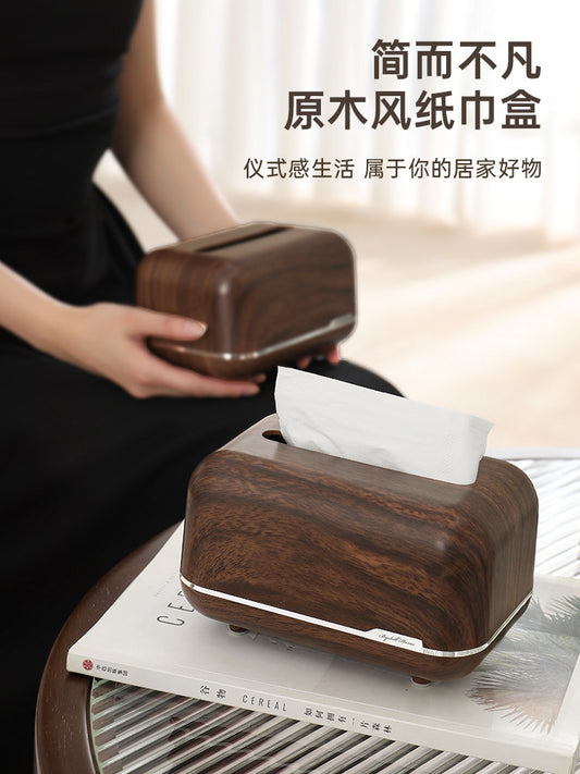 Desktop tissue box, light luxury, living room creativity, high-end household spring drawer box, new Chinese wood grain, simple and high-end