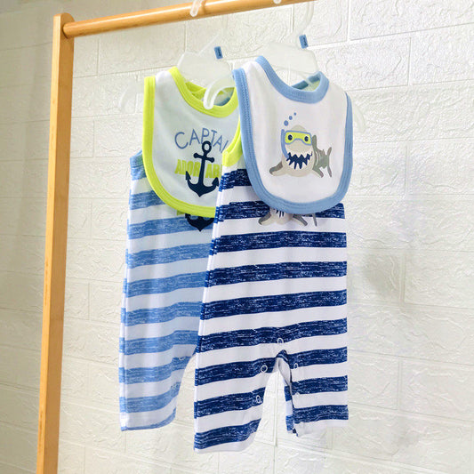 American original single baby jumpsuit summer thin newborn hayi + bib set pure cotton newborn baby