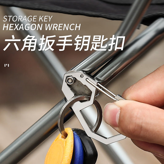 Outdoor stainless steel carabiner keychain octagonal multi-function hex wrench high load-bearing polygon quick-release hook