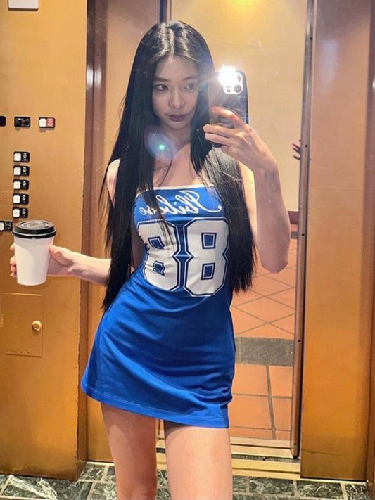 Yi Mengling's same letter print bandeau dress + cover-up two-piece set 2026 summer new hot girl suit