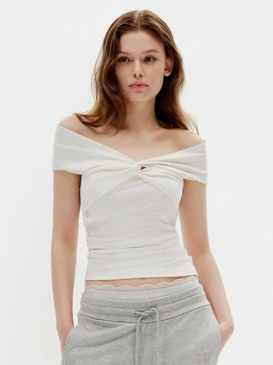 Solid color fashion pleated kink stacked one-shoulder top 2026 summer new hot girl crop top T-shirt