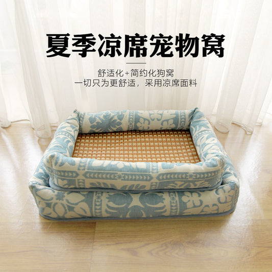 Dog kennel, summer mat, cooling, ice pad, teddy bear, semi-closed rattan sleeping mat, pet summer sleeping nest