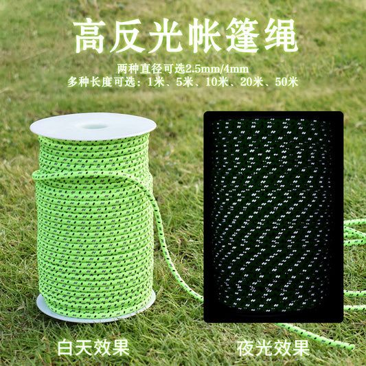outdoor camping tent windproof rope full luminous reflective rope canopy tent rope ground nail draw rope fixed rope manufacturer