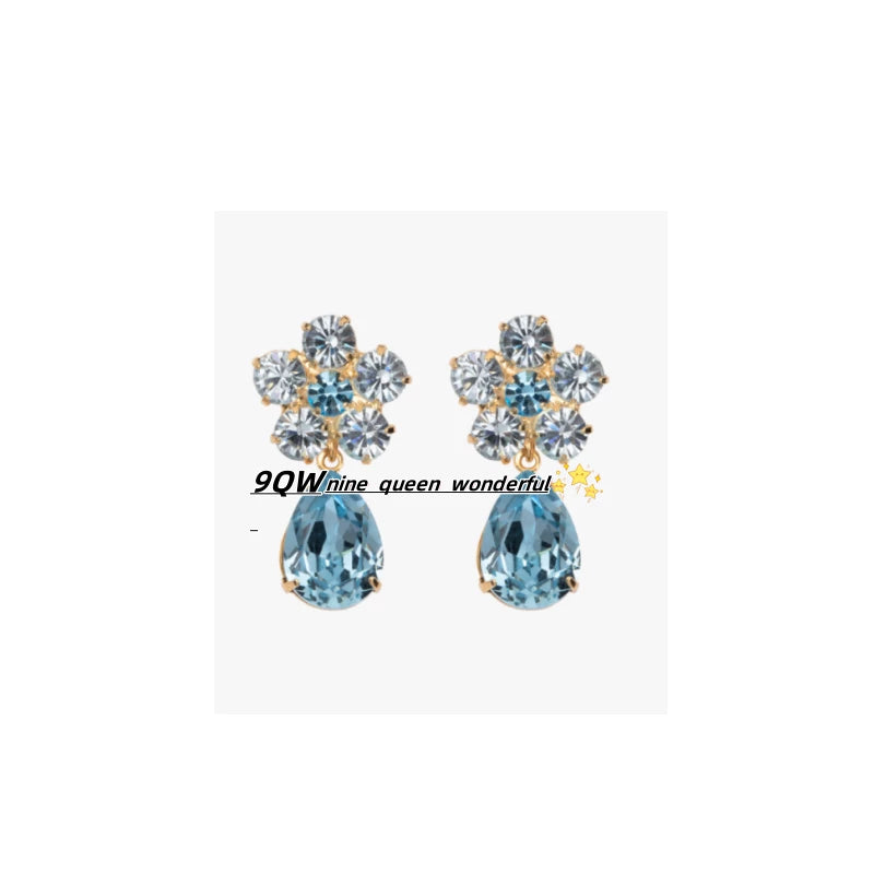 9QW self-made light luxury style spring and summer color contrast with crystal plum blossom pendant earrings women's high-end earrings
