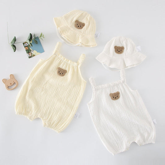 Baby suspender bag fart suit, summer cotton gauze, thin breathable male and female baby jumpsuits, cute bibs