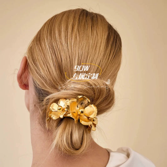 9QW European and American niche design sense metal flower hairpin female high-end temperament versatile low ponytail headdress hair accessories
