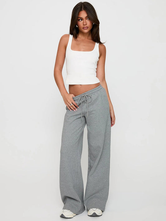 Fall 2026 new arrivals, fashionable, loose, slimming, straight-leg slacks, college versatile solid color, drawstring, cinched waist trousers, women