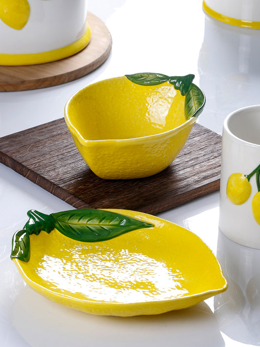 OMK Creative Hand Painted Embossed Lemon Bowl Ceramic Underglaze Color High Value Dessert Fruit Bowl Breakfast Combo