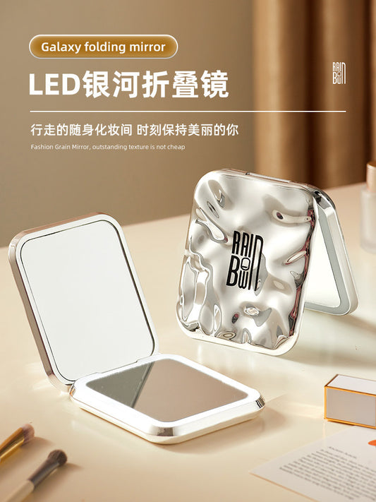 LED makeup mirror light, portable folding small mirror, children carry with light, handheld mirror, desktop desktop, magnifying glass