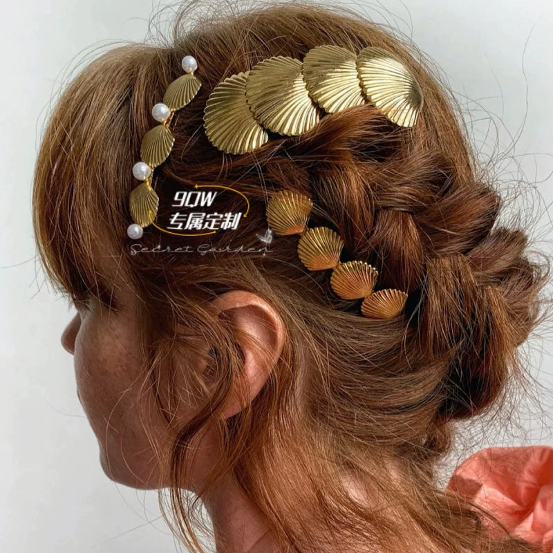 9QW Hawaiian resort style shell pearl hairpin niche high-end sense versatile side clip bangs clip hair accessory headdress