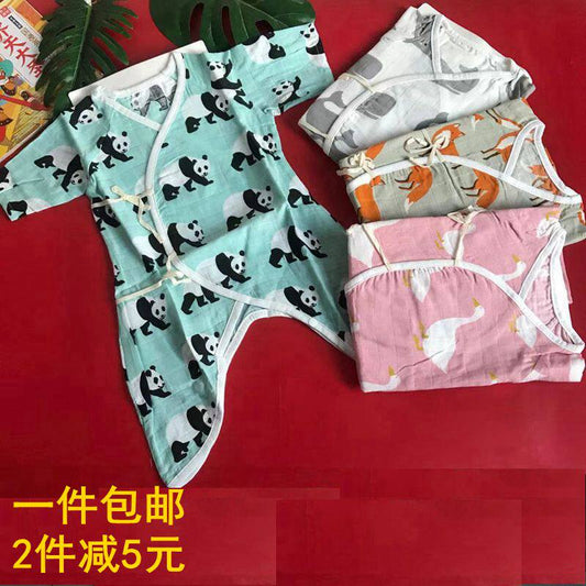 Baby one-piece clothes, summer clothes, gauze long sleeves, newborn children, boys and women, baby clothes, crawling clothes, pure cotton pajamas, thin models