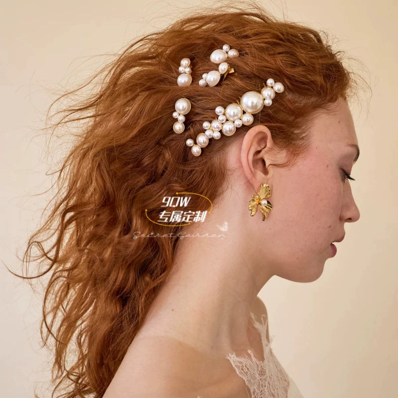 9QW Internet celebrity ins European and American bangs broken hair side clip bangs clip temperament simple and versatile, high-end pearl hair accessories