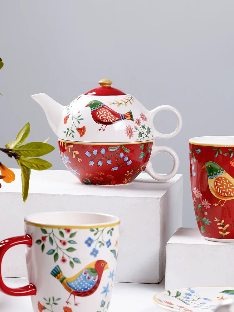 Creative painting, a cup and a pot set, a particularly good-looking coffee cup, a personal afternoon tea tableware, a mother and a child