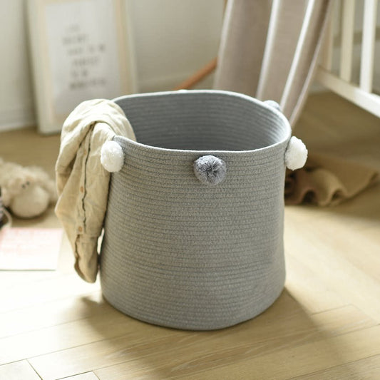 Pom-pom cotton thread storage basket dirty laundry basket baby toy organizer basket underwear utility basket fabric frame woven storage basket