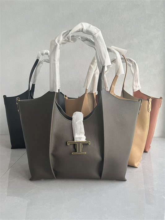 Genuine leather large-capacity tote bag 2024 new cowhide niche fashion handbag high-end one-shoulder crossbody women's bag