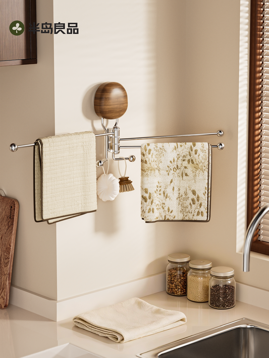 Kitchen rag rack, wall-mounted suction cup, stainless steel household dishcloth, drainage storage bracket, layered storage artifact