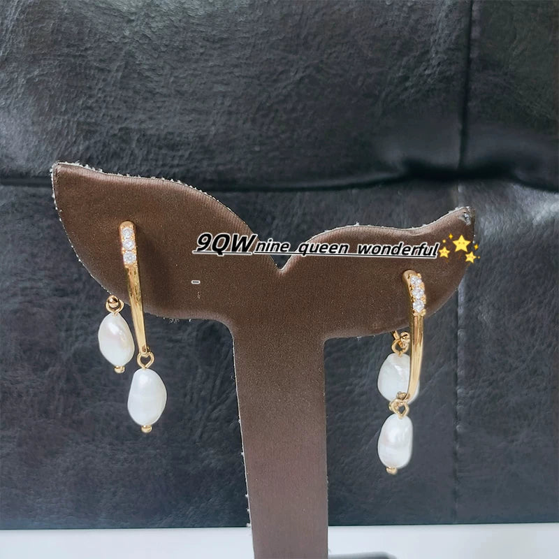 9QW French niche design, light luxury, high-end, natural freshwater pearl earrings, Internet celebrity explosive temperament, earrings, women