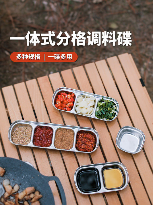 Korean Flavor Dish 304 Stainless Steel Dipping Sauce Plate Outdoor Camping Barbecue Barbecue Tableware Hot Pot Seasoning Plate Sauce Plate