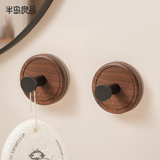 Suction cup hook non-perforated door, coat hook toilet strong load-bearing non-mark bathroom antique walnut sticky hook