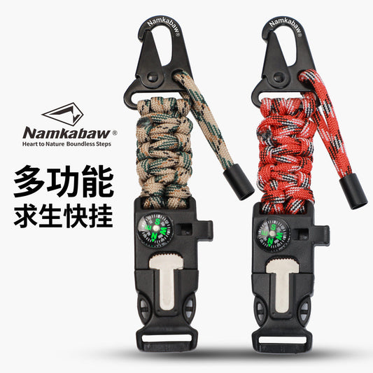 Multifunctional EDC Paracord Buckle Outdoor Survival Whistle Compass Keychain Tactical Hook Mountaineering Gear