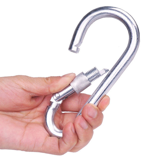 Outdoor carabiner trumpet spring non-stainless steel quick hook large iron bearing buckle pet dog safety insurance buckle