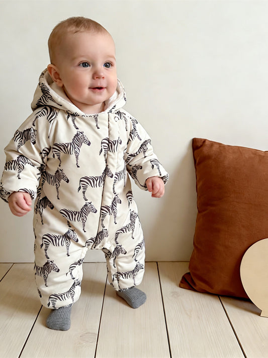 Newborn baby fleece thickened outing clothes in winter, hooded baby jumpsuits, warm cotton jackets, windproof jackets, climbing suits