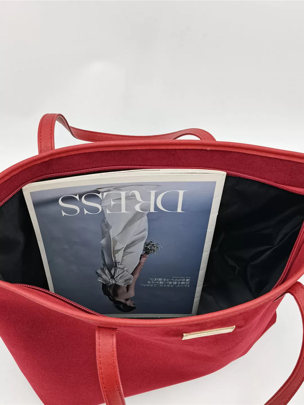 Red velvet bag large capacity tote bag autumn and winter new commuter shoulder vintage handbag bridal wedding bag