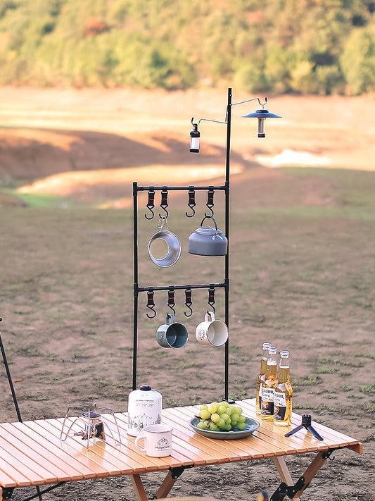 Outdoor shelves, light stands, tableware shelves, aluminum alloy desktop storage, storage hangers, folding camping desktop stands