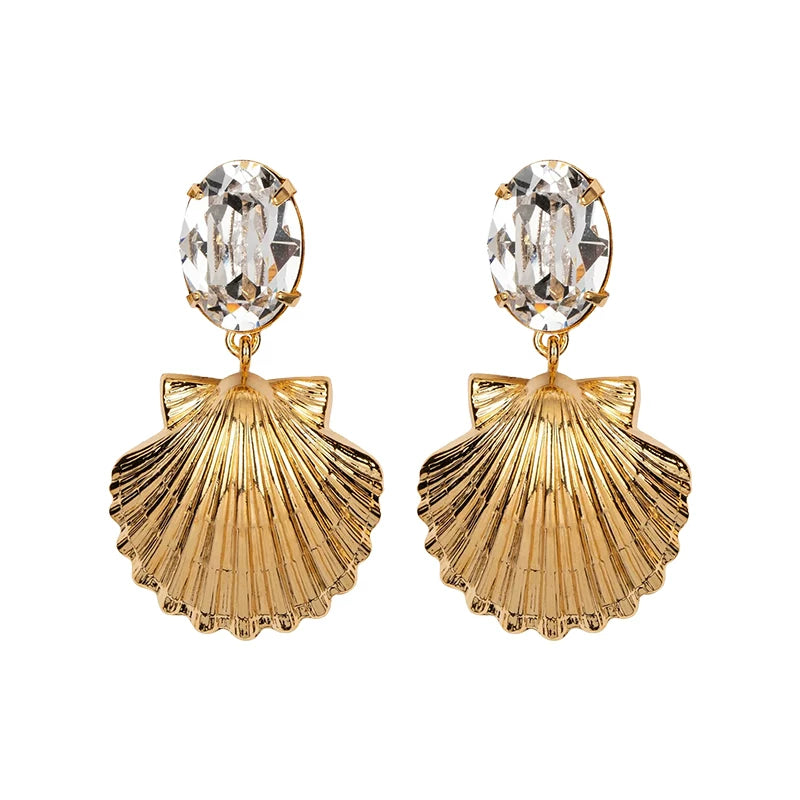 European and American vintage starfish gilt shell silver needle earrings women's high-end sense hot selling personality versatile trend earrings stud earrings