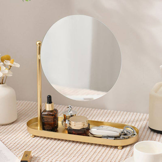 Desktop Makeup Mirror Storage Box All-in-One Home Bedroom Desktop Vanity Mirror Internet Celebrity Dormitory Beauty Mirror Rotating Mirror