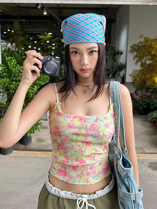 Girl's midsummer garden printed camisole 2026 summer new hot girl slim slim short versatile T-shirt