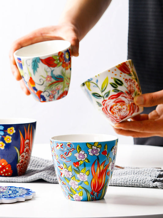 American hand-painted ceramic straight cup household cup teacup set creative small fresh drinking cup 400ml