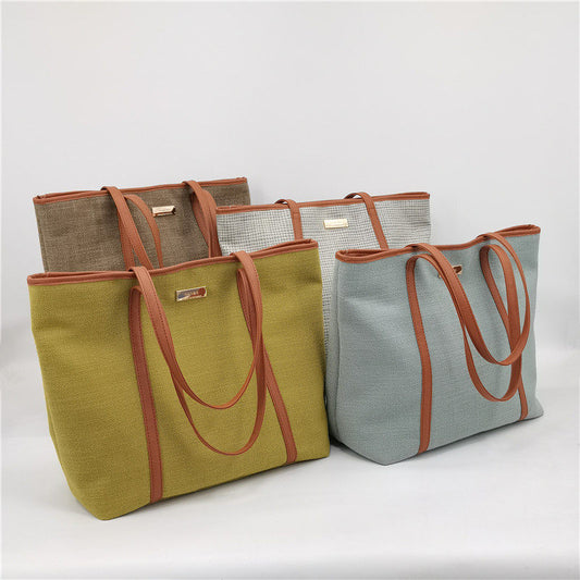 Exported to Spain, single foreign trade tote bag, large-capacity autumn and winter splicing, contrasting color to work, shoulder zipper bag commuting