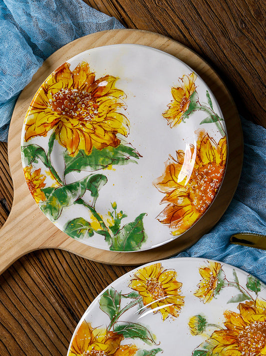 European and American American Western Plate Creative Irregular Plate Steak Plate Home 8 Inch Flat Plate Sunflower Plating