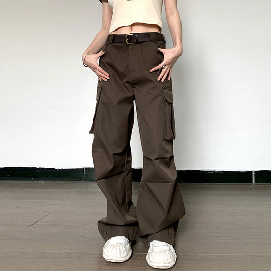 Hong Kong-style girl fashion design cargo slacks 2026 spring and autumn new hot girl loose and slim coffee pants