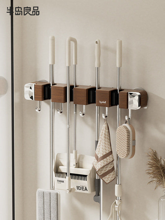 Wood grain mop clip bathroom punching-free townhouse toilet suction cup hook storage artifact wall clip bathroom home use
