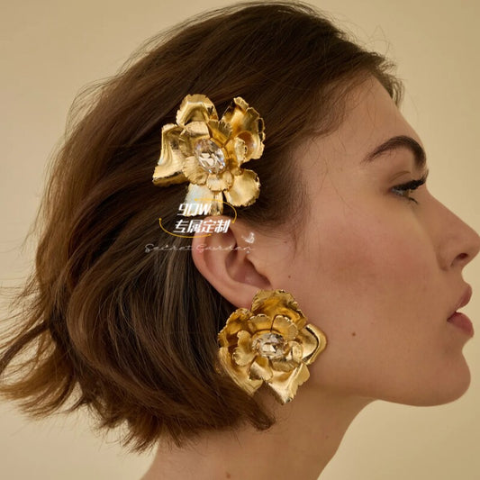 9QW self-made European and American explosive flower gemstone hair comb hair accessories niche high-end bangs clip hairpins