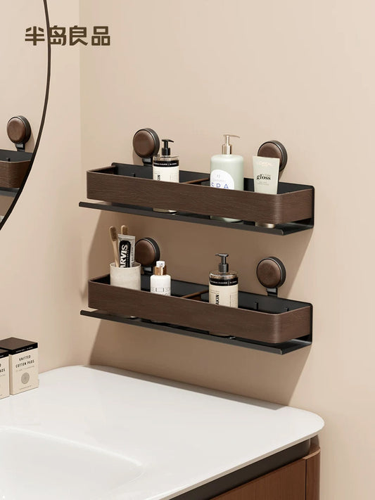 Bathroom plastic wood storage rack vintage bathroom washbasin toilet wall suction cup free punch rack Y
