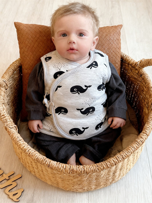 Newborn baby vest autumn and winter small month-old boy thickened warm shoulder A pure cotton outside padded vest