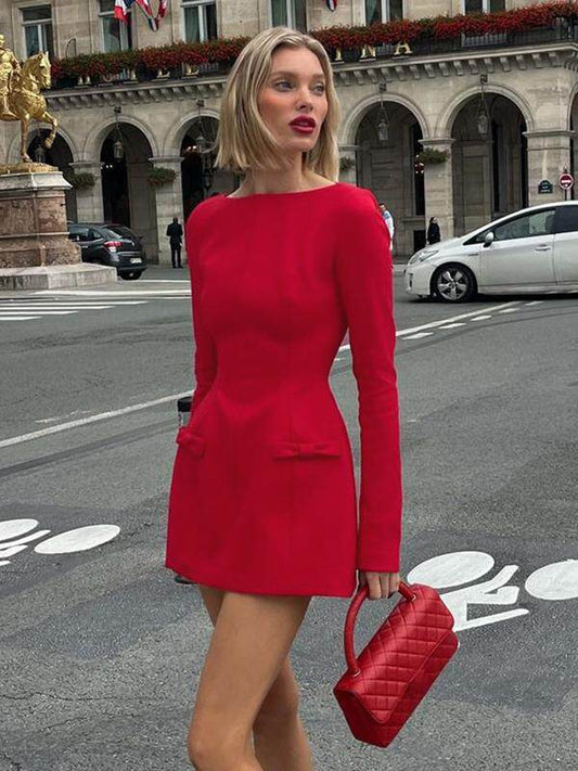 New Year's robe high-end long-sleeved dress 2026 spring/summer new hot girl waist slimming temperament A-line short skirt