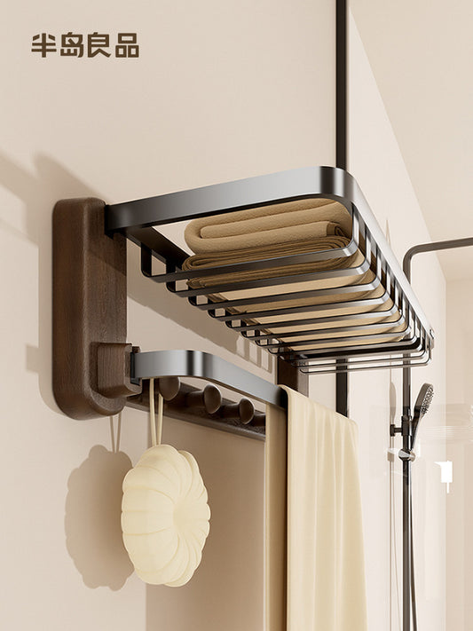 Suction cup plastic wood towel rack bathroom storage rack free toilet toilet bath towel integrated shelf Y